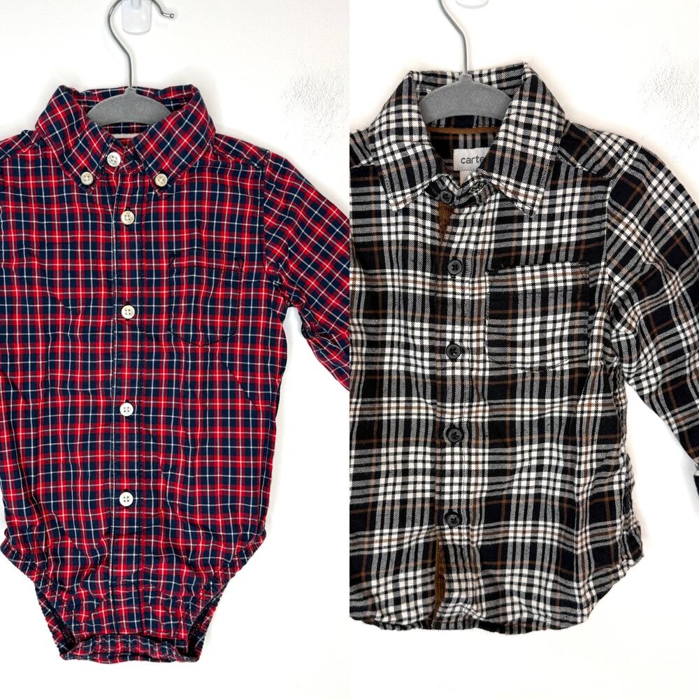 Carter's Baby Boy Plaid Button Down Shirt One Piece Set Red Black Size 12 Months